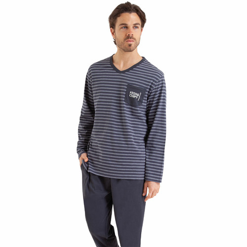 Athéna - Pyjama long homme Rayures Fish & Chips - Mode homme