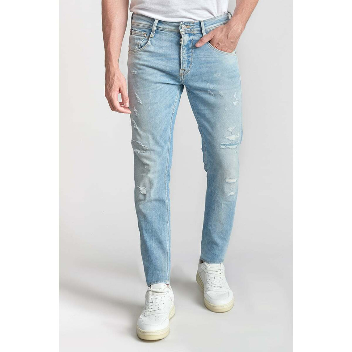 Jeans ajusté stretch 700/11, longueur 34 bleu en coton Vern