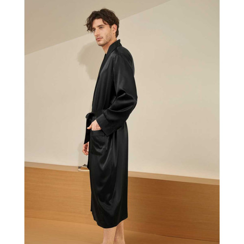 Robe Longue En Soie Luxueuse Classique Pour Homme noir