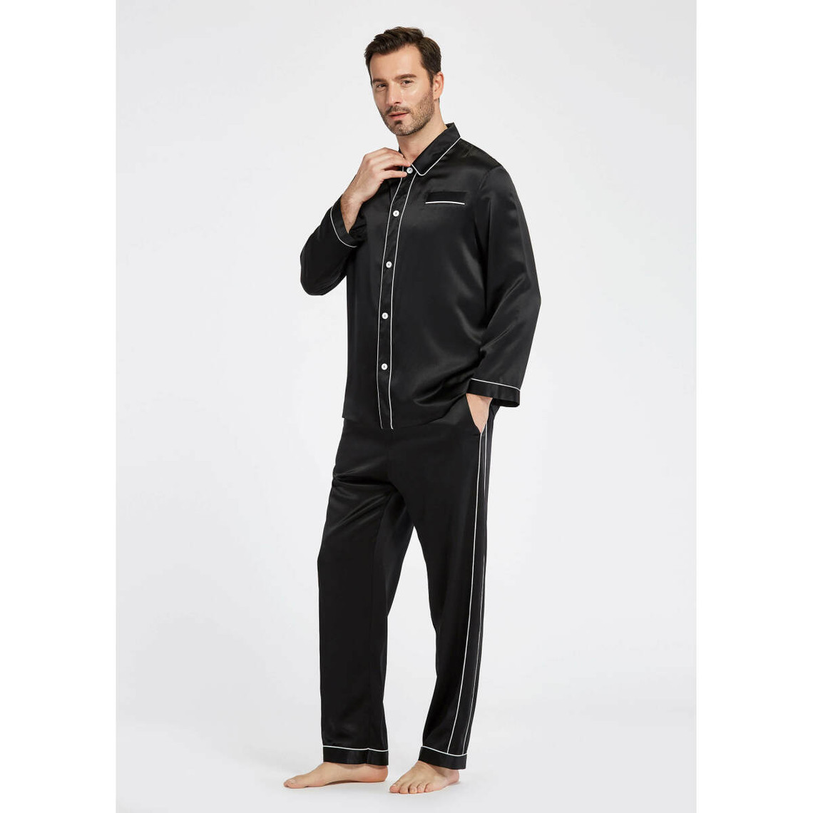 Pyjama en Soie Homme Patalons Tendance noir