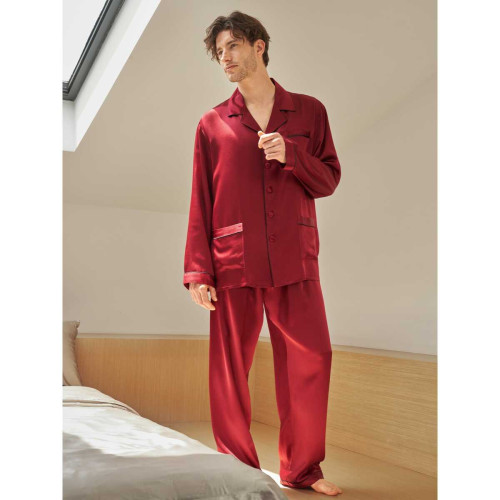 LilySilk - Ensemble De Pyjama En Soie Longue Bordure Contraste Pour Homme - Mode homme