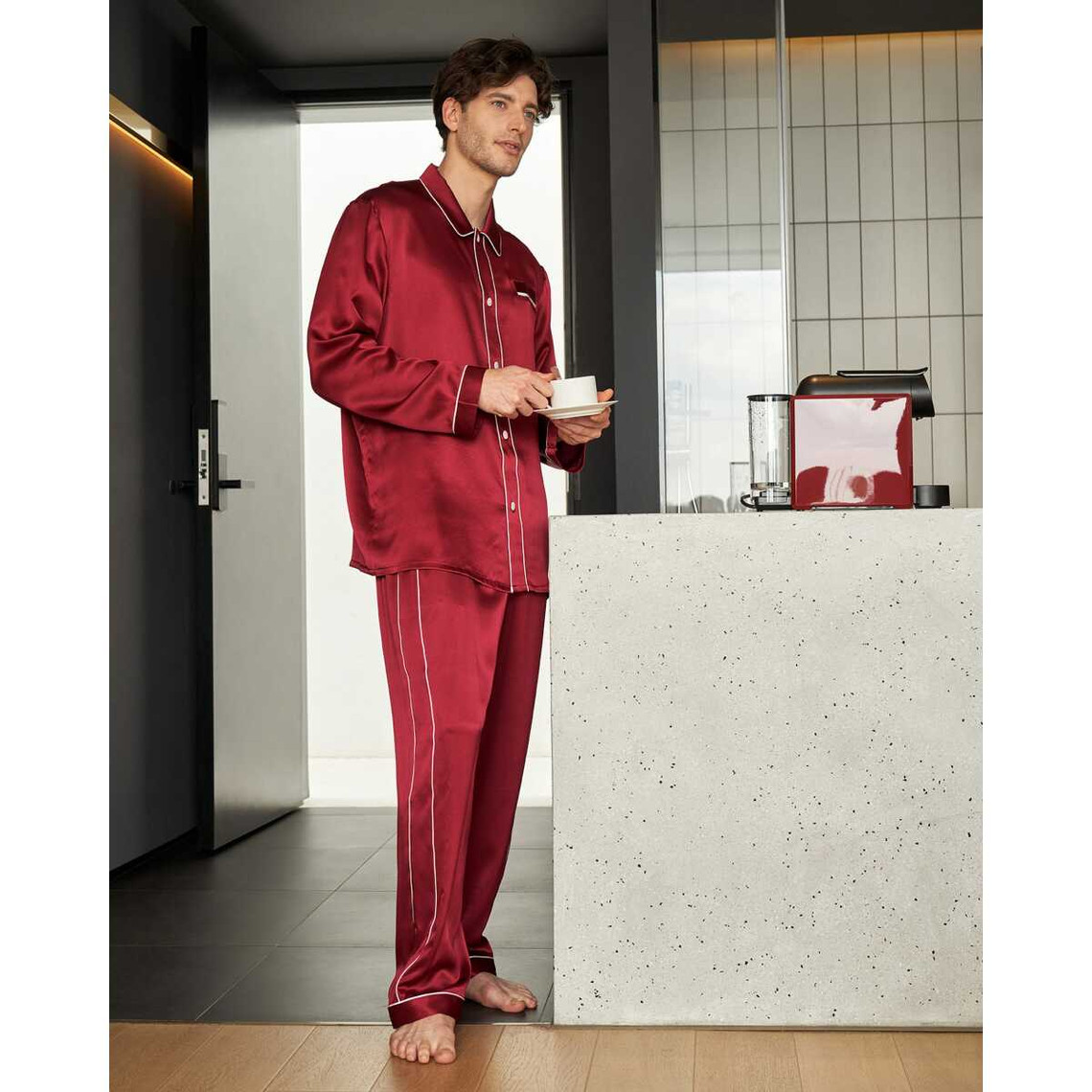 Pyjama en Soie Homme Patalons Tendance rouge