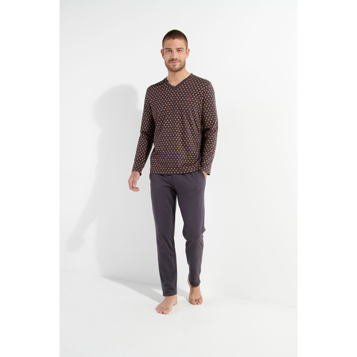 Pyjama pantalon gris en coton