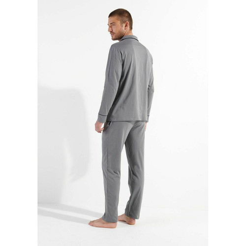 Pyjama pantalon gris passepoil marine en coton