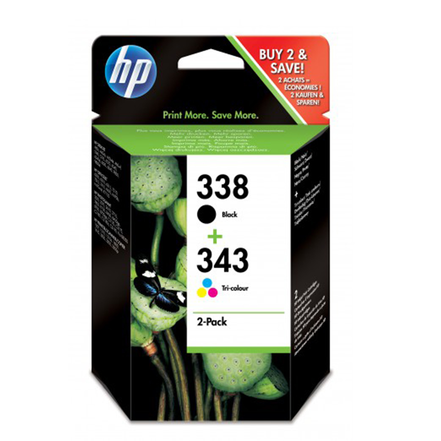 HP 338/343 Lot de 2 cartouches d'encre Noir et Trois couleurs (SD449EE)