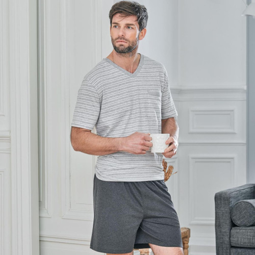 Becquet - Pyjama PHILIBERT gris chiné en coton - Mode homme