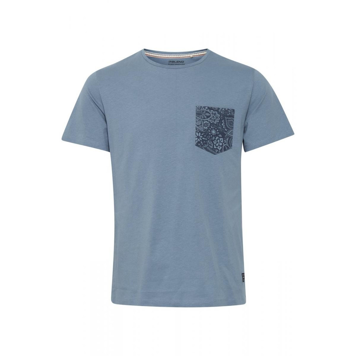 Tee Shirt avec Poche Imprimée Florale - Bleu