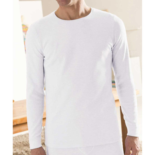 Damart - Tee-shirt manches longues col rond en mailles blanc - Mode homme