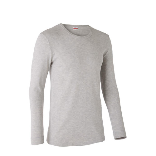 Damart - Tee-shirt manches longues col rond en mailles gris chiné - T shirt polo homme