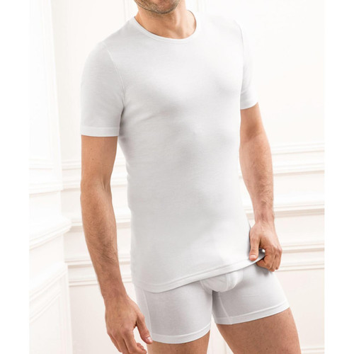 Damart - Tee-shirt manches courtes en mailles blanc - T shirt polo homme