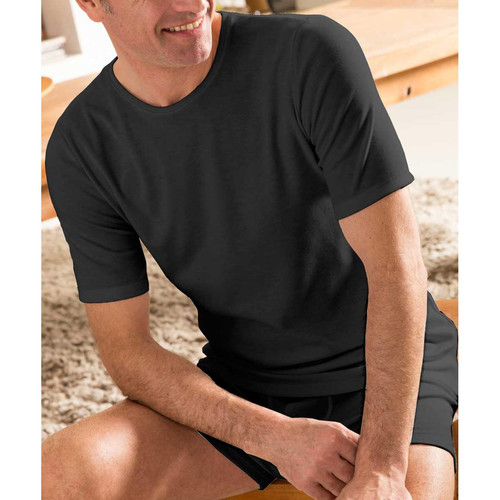 Damart - Tee-shirt manches courtes en mailles noir - T shirt polo homme