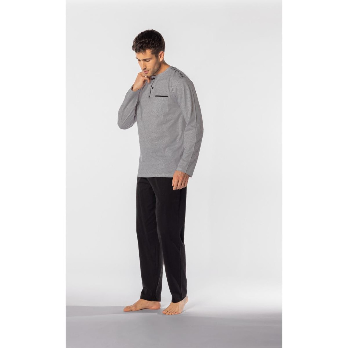 Pyjama Long homme en Coton Gris / Noir