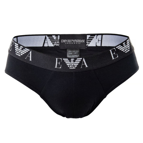 Emporio Armani Underwear - PACK 2 SLIPS COTON STRETCH Ceinture siglée - Blanc ou Noir Noir - Sous-Vêtements HOMME Emporio Armani Underwear