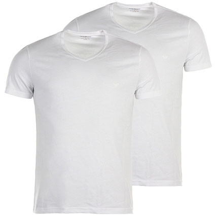 Emporio Armani Underwear - PACK DE 2 T-SHIRTS COL V - Pur Coton Blanc - Tee shirt homme