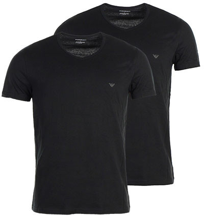 Emporio Armani Underwear - PACK DE 2 T-SHIRTS COL V - Pur Coton Noir - Tee shirt homme