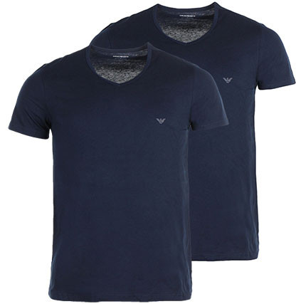Emporio Armani Underwear - PACK DE 2 T-SHIRTS COL V - Pur Coton Bleu Marine - Sous-Vêtements HOMME Emporio Armani Underwear