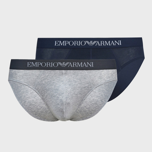 Emporio Armani Underwear - PACK ECONOMIQUE DE 2 SLIPS - Pur Coton Bleu / Gris - Sous-Vêtements HOMME Emporio Armani Underwear