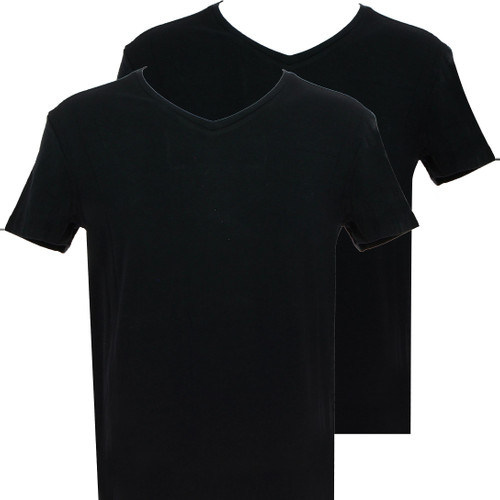 Guess Underwear - PACK 2 T-SHIRTS HERO COL V COTON - LOGO DISCRET Noir - Tee shirt homme