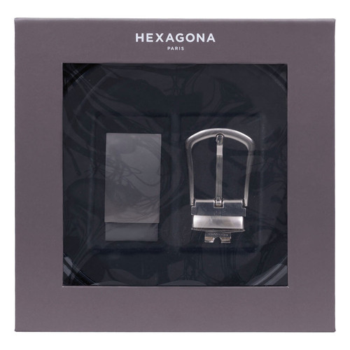 Hexagona - Coffret ceinture 2 boucles - Cuir de vachette - Ceinture homme bretelle
