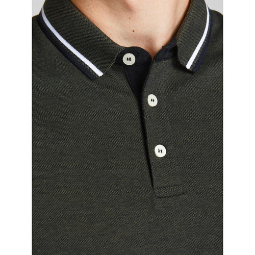 Jack & Jones - Polo Standard Fit Polo Manches courtes Vert foncé en coton Blaine - T shirt noir homme