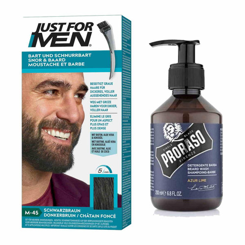 Just For Men - PACK COLORATION BARBE Châtain Foncé & Shampoing à Barbe 200ml Azur Lime - Just for men coloration barbe