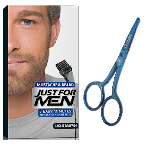 Just For Men - PACK COLORATION BARBE CHATAIN CLAIR ET CISEAUX A BARBE - Coloration homme chatain clair