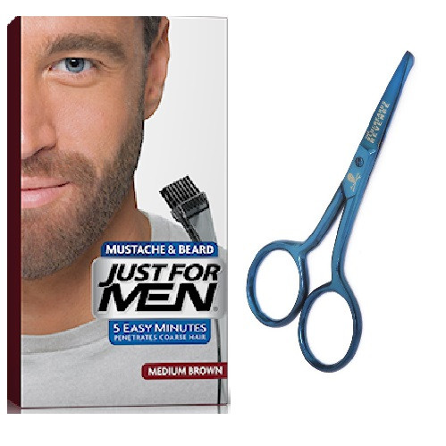 Just For Men - PACK COLORATION BARBE CHATAIN ET CISEAUX A BARBE - Coloration homme just for men marron