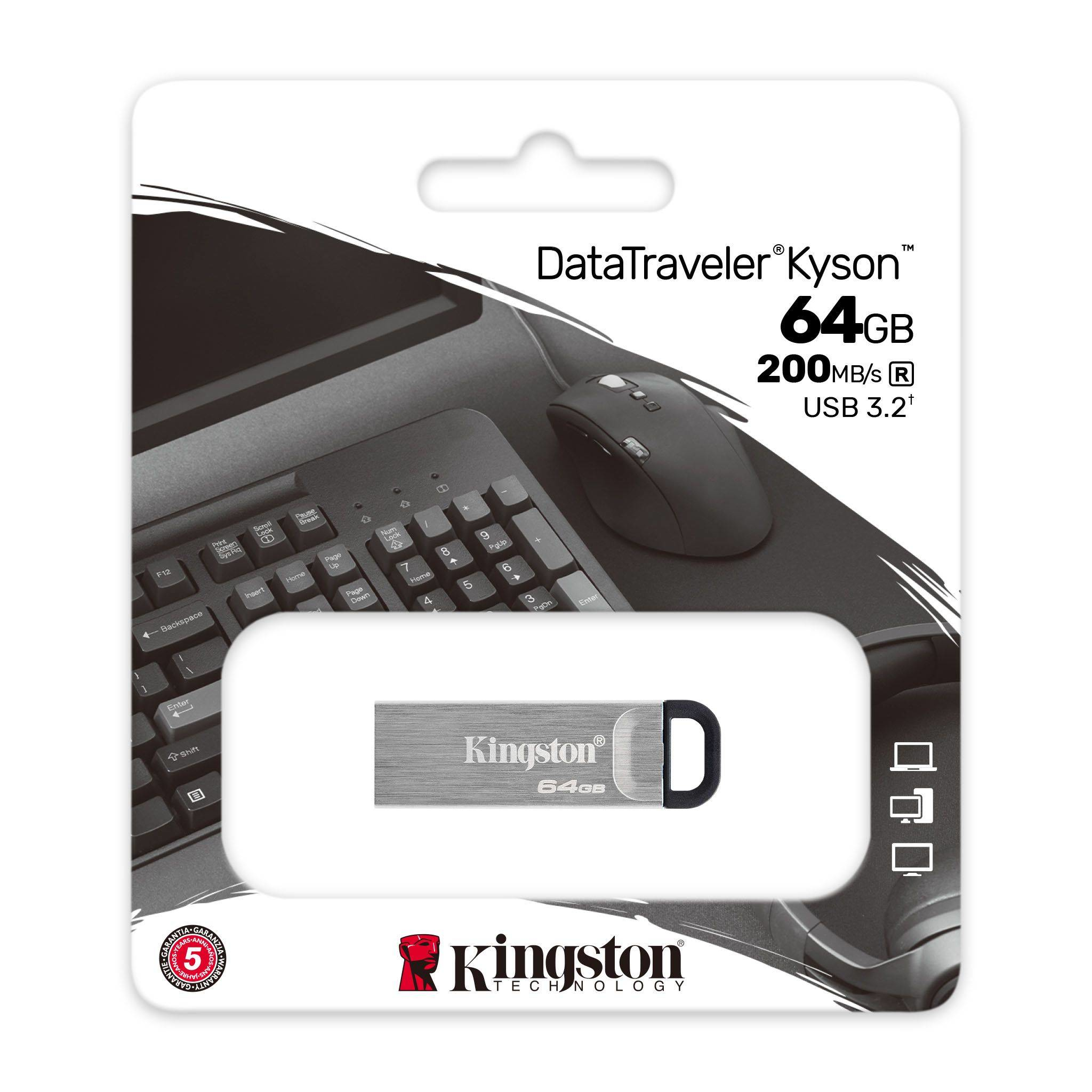 Clé USB DataTraveler Kyson 64 Go Kingston Argent
