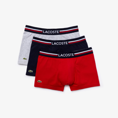 Lacoste Underwear - Lot de boxers courts homme - Gris, Bleu Marine, Rouge  - Shorty boxer homme