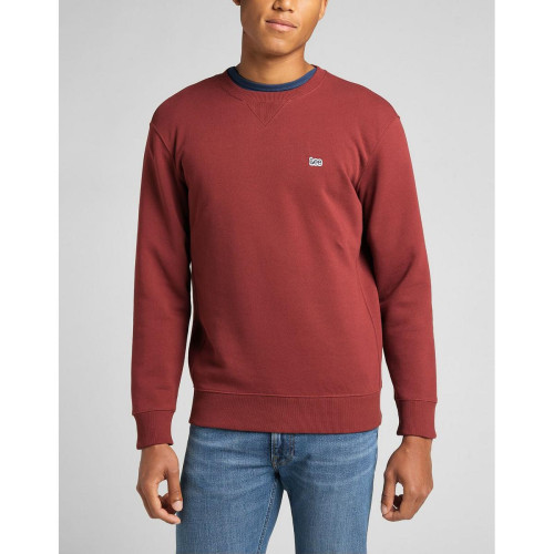 Lee - Sweatshirt Homme rouge brique Plain Crew - Pull gilet sweatshirt homme