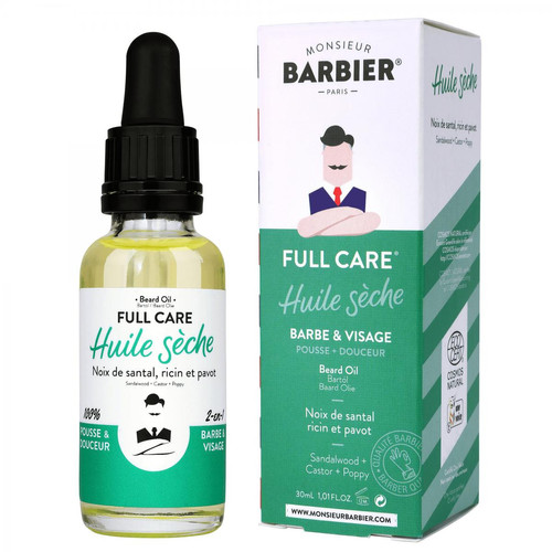 Monsieur Barbier - Huile pour barbe et cheveux 100% naturelle Full Care (santal, ricin, pavot) - Rasage homme
