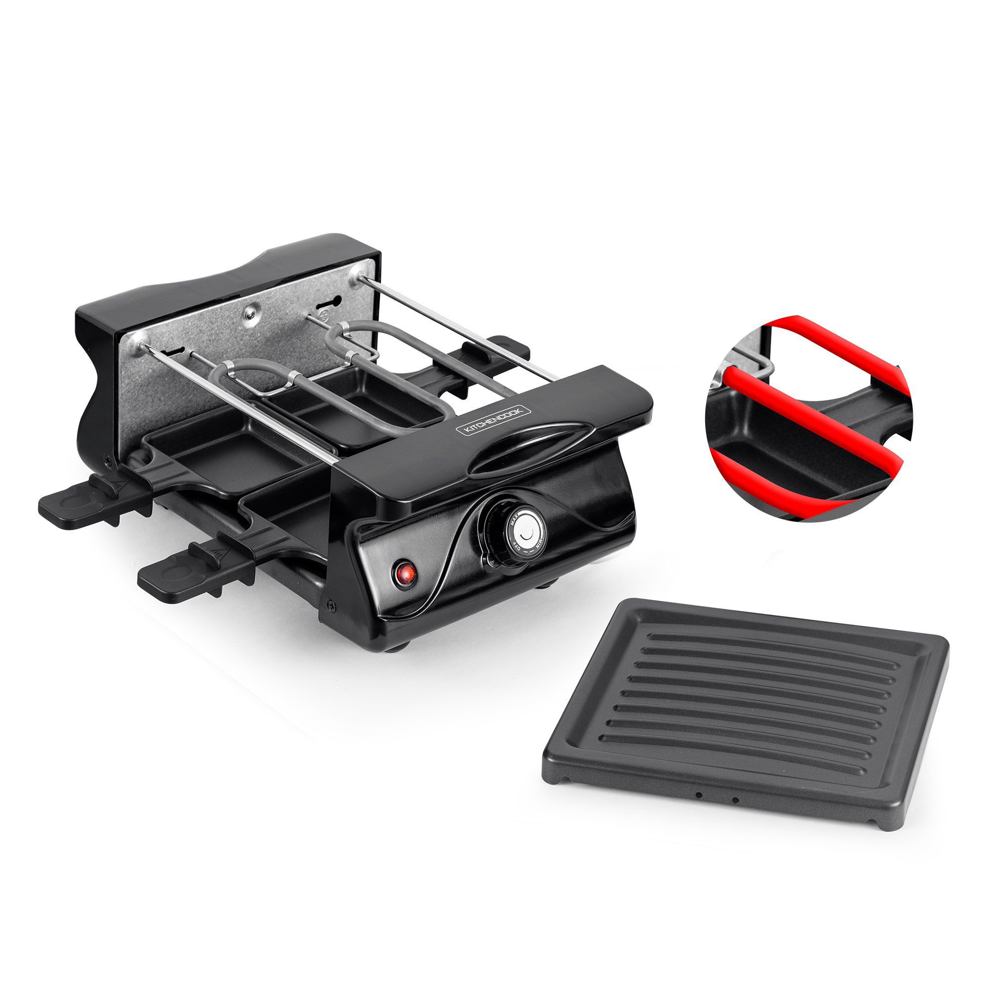 raclette grill kitchencook 4 personnes 650w 4 poelons antiadhesif